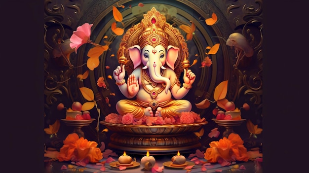 Modèle d'affiche de Diwali avec le Seigneur Ganesha pour l'Inde