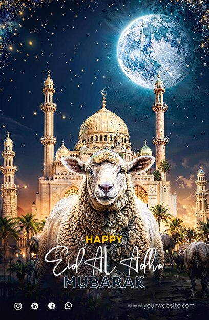 Modèle d'affiche Eid al Adha Mubarak célébrant la fête de l'Aïd al Adha