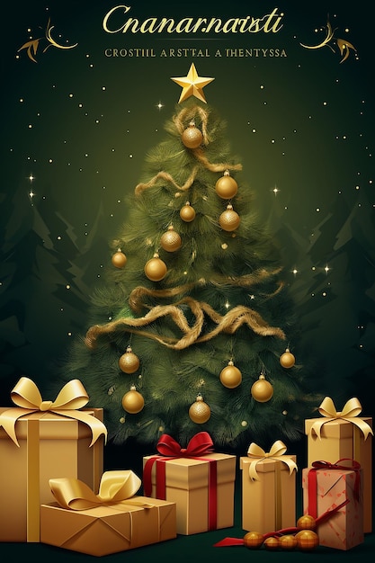 modèle d'affiche d'événement de Noël avec un arbre de Noël et des cadeaux