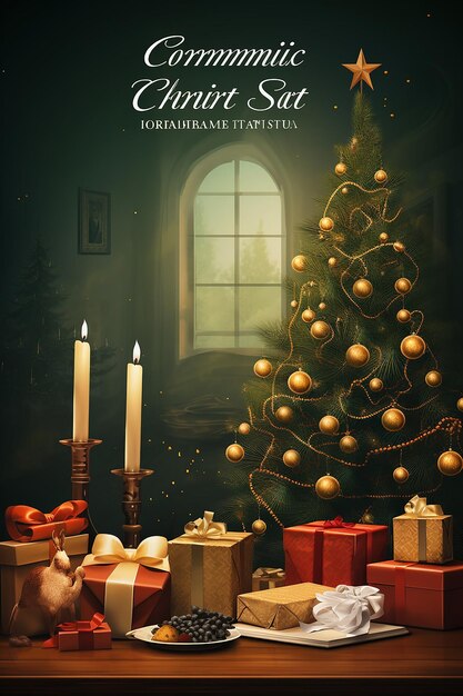 modèle d'affiche d'événement de Noël avec un arbre de Noël et des cadeaux