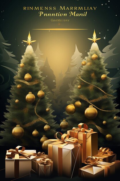 modèle d'affiche d'événement de Noël avec un arbre de Noël et des cadeaux