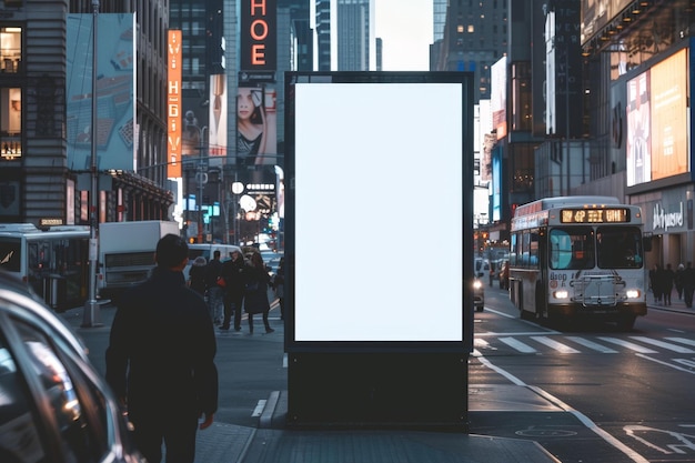 Modèle d'affiche publicitaire en blanc sur un concept de publicité de rue très fréquenté