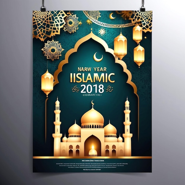 Modèle d'affiche verticale vectorielle réaliste pour la célébration du Nouvel An islamique