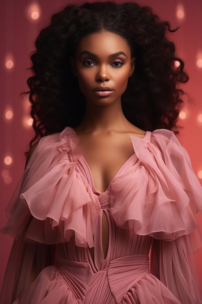 Un modèle africain captivant dans une robe rose vibrante
