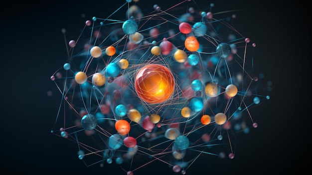 Modèle agrandi d'un atome avec un noyau de protons