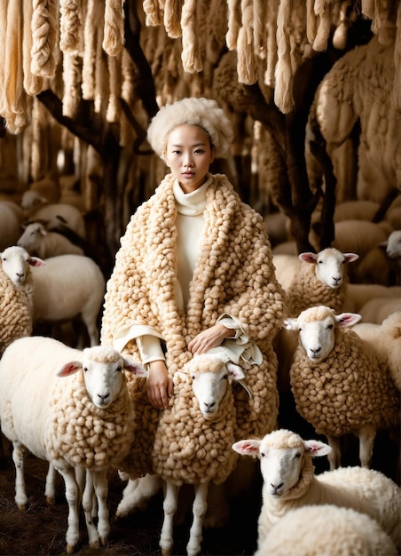 modèle albino asiatique épais géant sauvage albino beige fil de laine balles de cheveux très grandes épaisses beige w