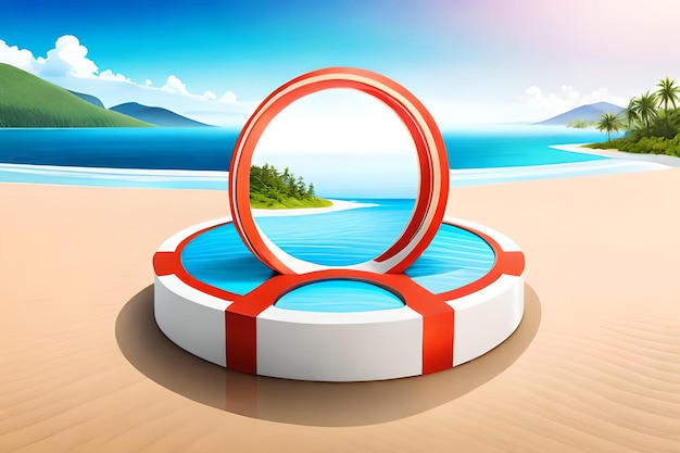 Modèle d'annonce cosmétique 3d sur le thème des vacances sur l'île Maquette de tube sur podium rond