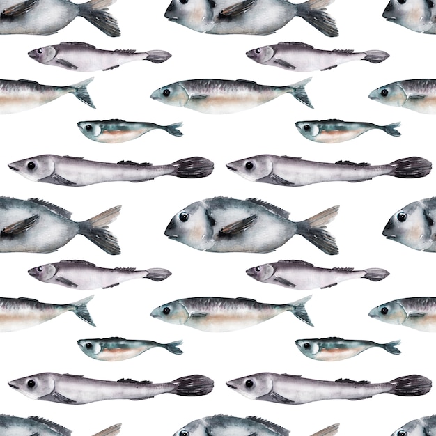 Modèle d'aquarelle avec différents poissons