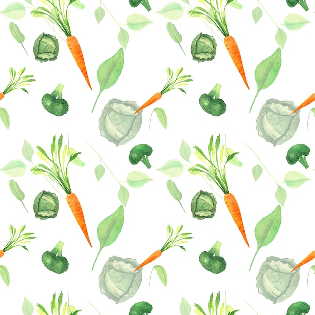 Modèle aquarelle avec ornement de récolte de légumes imprimé à la main verdure de chou carotte betterave rouge