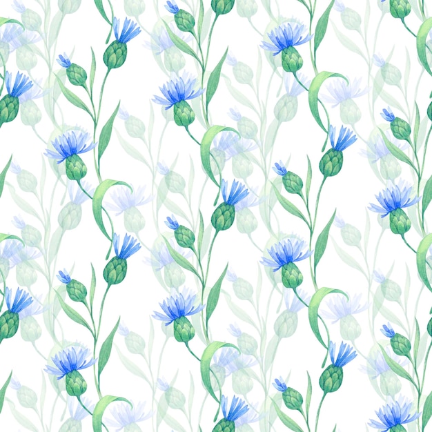 Photo modèle d'aquarelle sans couture avec des fleurs bleues illustration d'aquarelle pour l'emballage et le papier peint de tissu