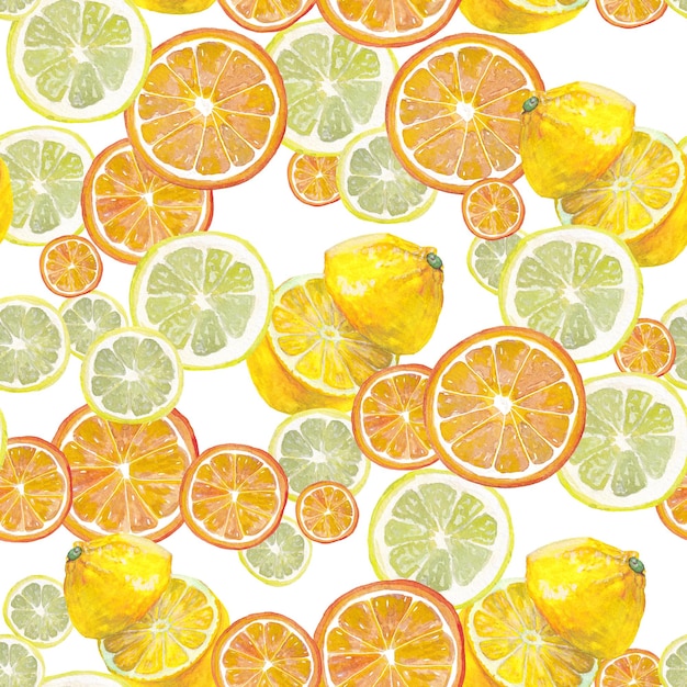 Modèle aquarelle transparente de tranches de citron et d'orange