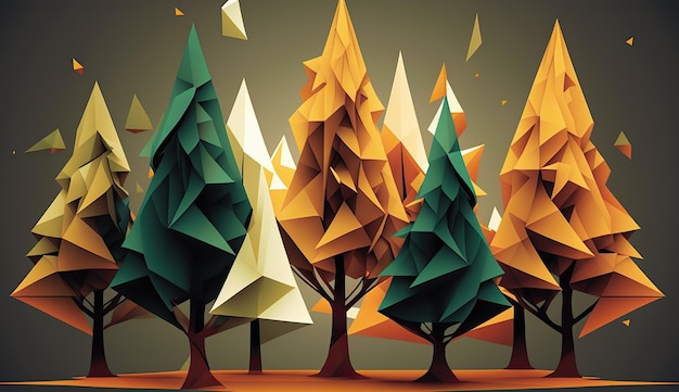 Modèle d'arbre forestier Low Poly IA généré par l'IA Illustration d'art graphique inspiré de l'environnement