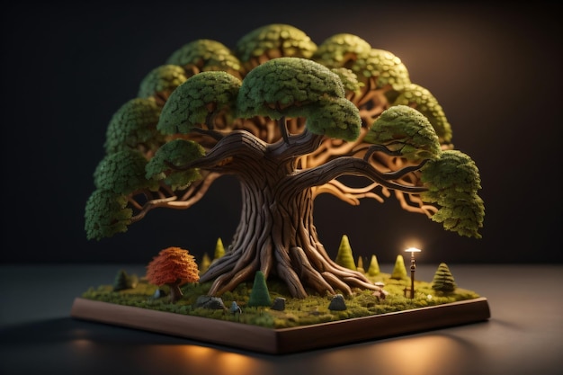 Un modèle d'arbre avec une lampe au milieu