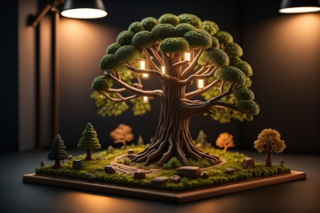 Un modèle d'arbre avec des lumières dessus