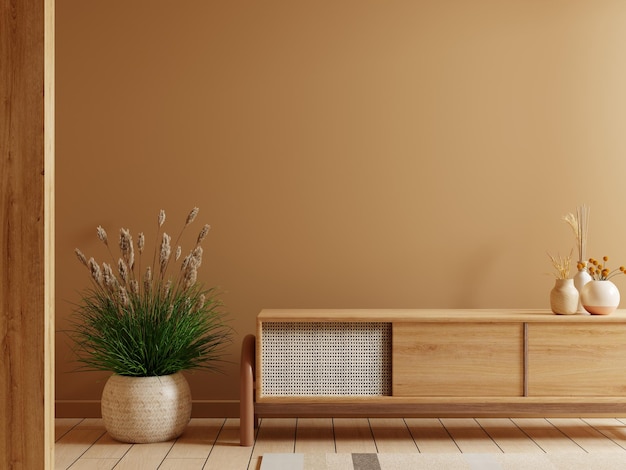 Modèle d'armoire dans une pièce vide moderne mur brun foncé