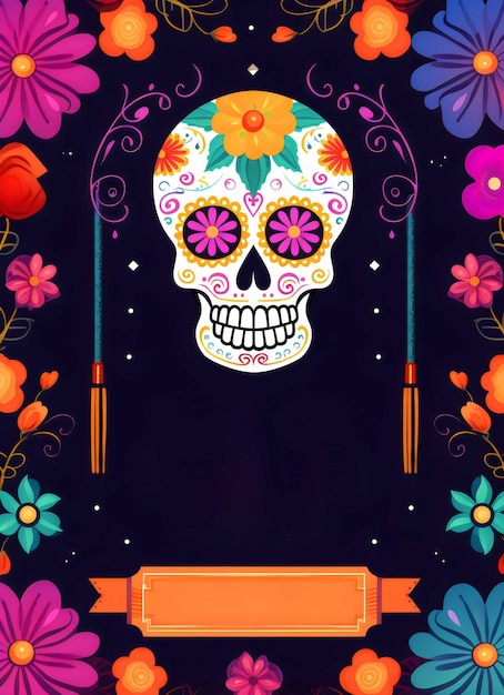 Photo modèle d'arrière-plan vectoriel plat dia de muertos généré par ai