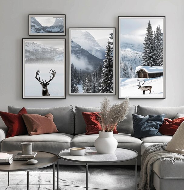 modèle d'art mural dans le salon paysage d'hiver