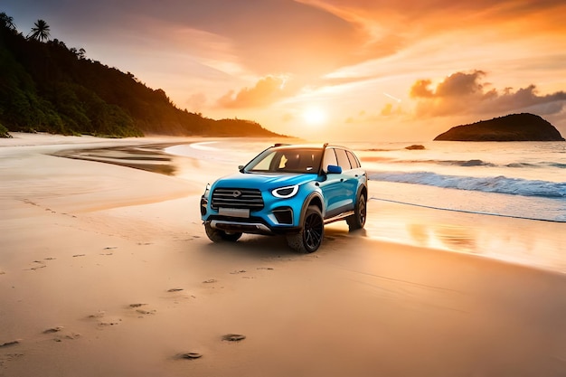 Modèle d'automobile sur la plage