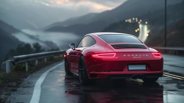 modèle d'automobile sur la route sous la pluie