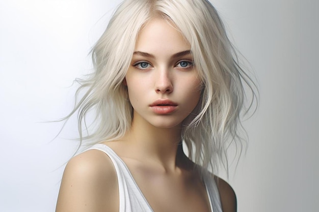 Un modèle aux cheveux blonds et une chemise blanche