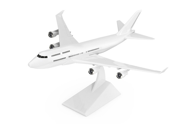 Modèle d'avion commercial du passager blanc Jet sur fond blanc. Rendu 3D