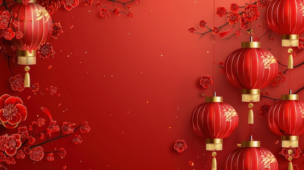 modèle de bannière d'arrière-plan du nouvel an chinois conception couleur rouge et or moderne et de luxe arrière-plan de cadre chinois avec lanterneAi généré