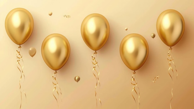 Photo modèle de bannière de carte de célébration de joyeux anniversaire ballon doré élégant