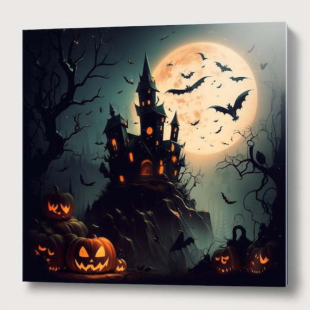 Modèle de bannière Happy Halloween avec citrouille d'halloween et éléments d'Halloween générés par IA