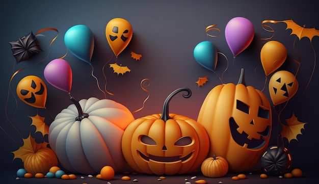 Modèle de bannière Happy Halloween avec citrouille d'halloween et éléments d'Halloween générés par IA