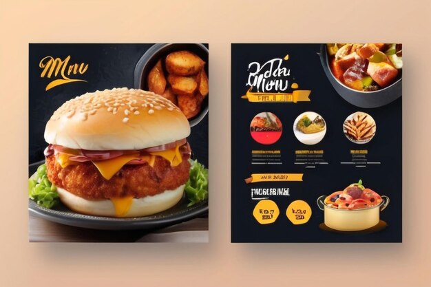 Modèle de bannière de menu alimentaire Modèle de post sur les réseaux sociaux Modèle de banner de restaurant de nourriture délicieuse