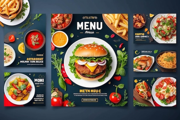 Modèle de bannière de menu alimentaire Modèle de post sur les réseaux sociaux Modèle de banner de restaurant de nourriture délicieuse