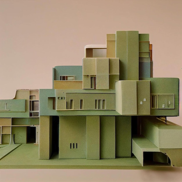 Un modèle d'un bâtiment avec une boîte verte sur le dessus.