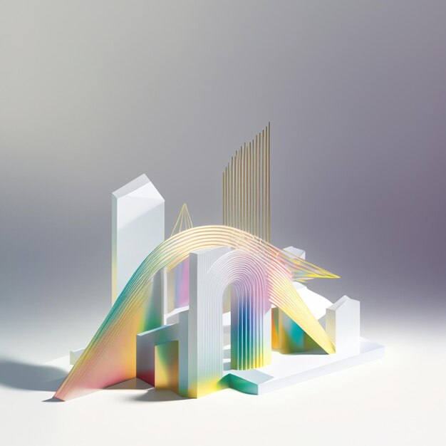 Un modèle d'un bâtiment avec un design de couleur arc-en-ciel.