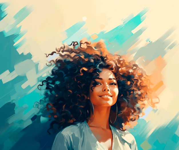 Photo modèle de beauté afro aux cheveux bouclés femme avec un sourire heureux