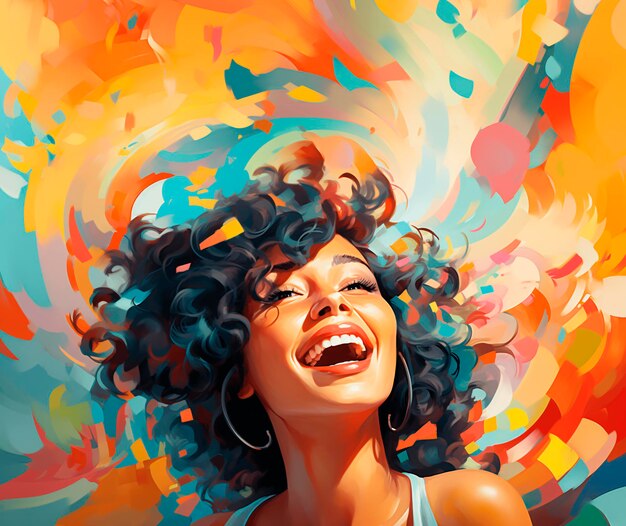 Photo modèle de beauté afro aux cheveux bouclés femme avec un sourire heureux
