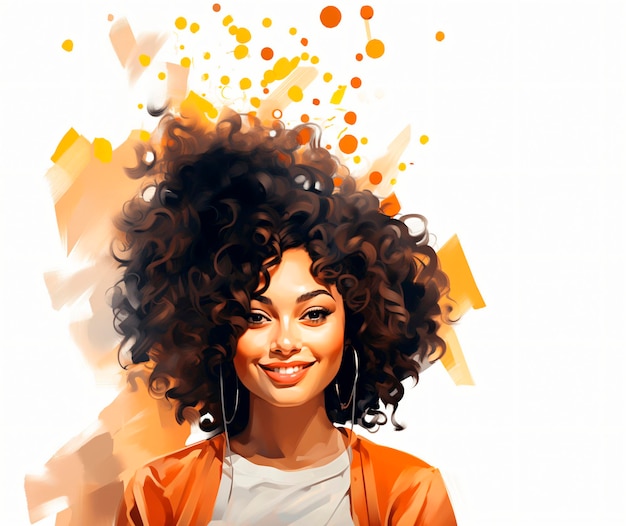 Modèle de beauté afro aux cheveux bouclés Femme avec un sourire heureux