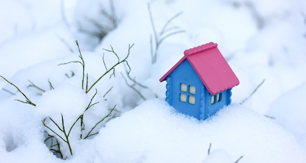 Un modèle bleu d'une maison en bois