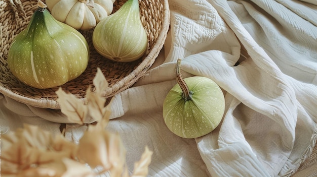 Modèle de boho avec un fond en bois et des gourdes vertes