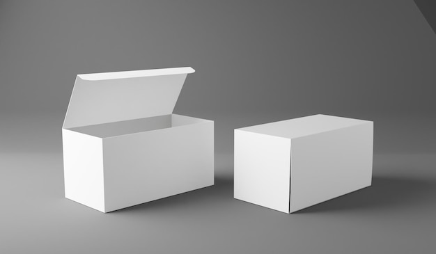 Modèle de boîte blanche isolé sur fond gris rendu 3D