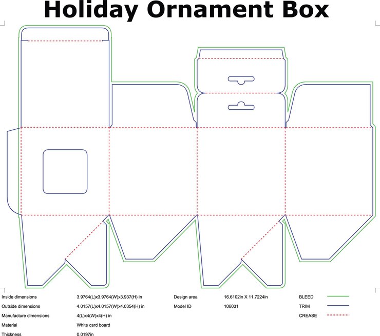Photo modèle de boîte d'ornement de vacances avec dimensions
