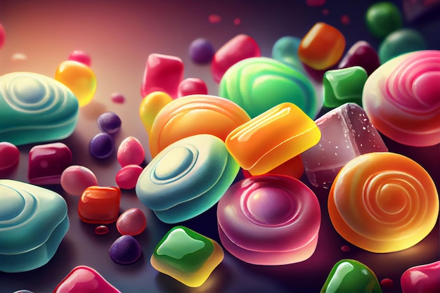 Photo modèle de bonbons colorés et illustration de bonbons à la gelée