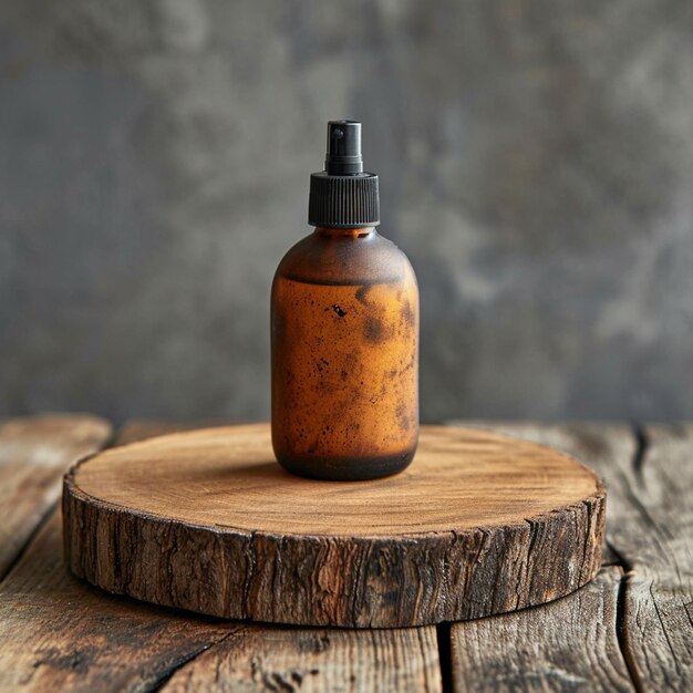 Modèle de bouteille de pulvérisation botanique sur un podium en pierre naturelle ecochic