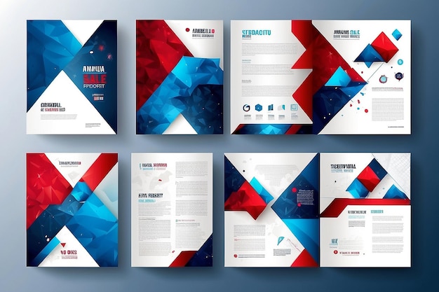 Modèle de brochure, dessin de couverture, rapport annuel, dépliant de magazine en A4 avec bleu et rouge