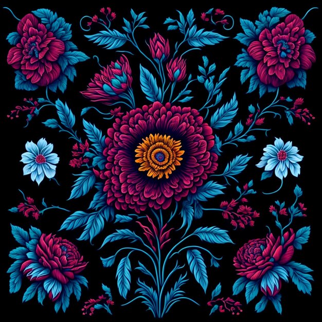 modèle de broderie traditionnelle mexicaine avec des motifs floraux complexes et délicats