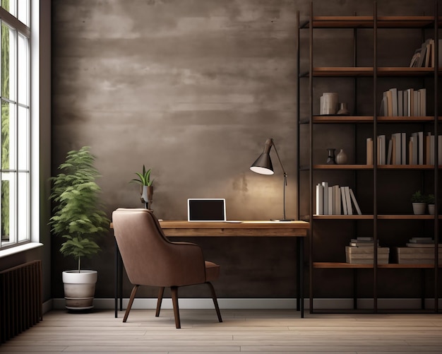 Photo modèle de bureau à domicile de style industriel modèle de rendu 3d design d'intérieur