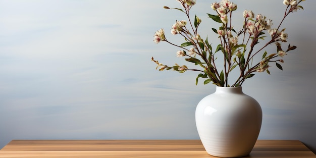 Modèle de cadre horizontal vide dans un intérieur minimaliste moderne avec une plante dans un vase à la mode sur un fond mural blanc