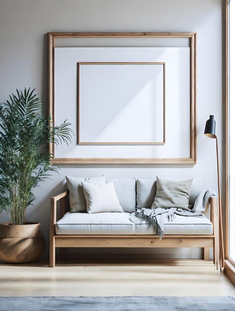Modèle de cadre d'image en blanc sur le mur blanc Design moderne du salon