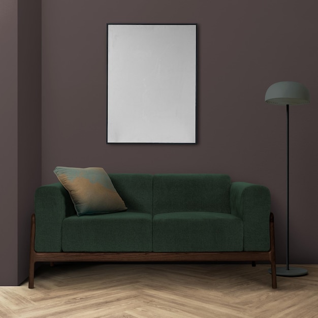 Modèle de cadre d'image png accroché dans un salon