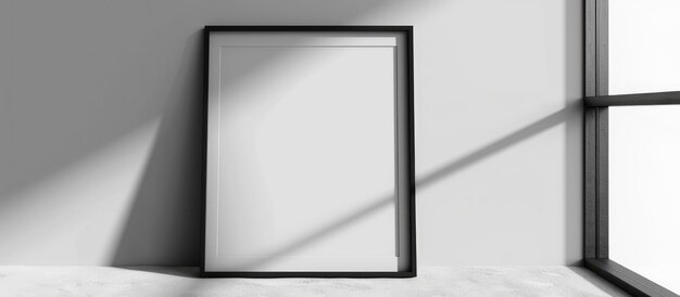 Modèle de cadre noir avec un design minimaliste placé sur un fond blanc à côté d'une ombre