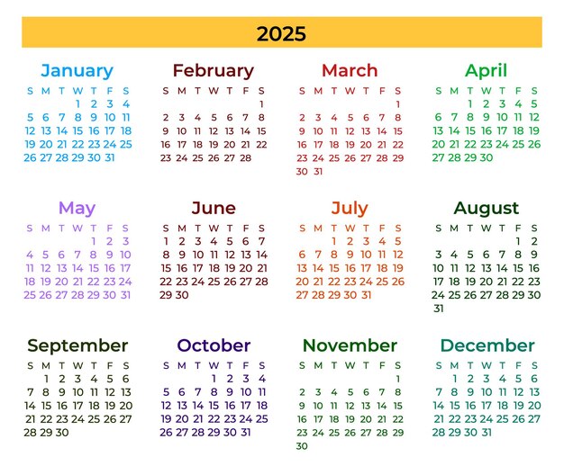 Modèle de calendrier annuel vectoriel dessiné à la main 2024